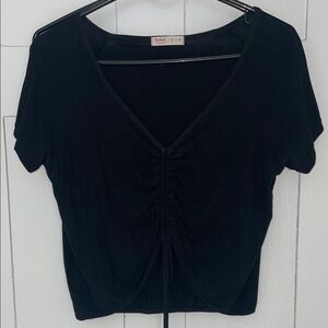 Black Ruched V-Neck Top
